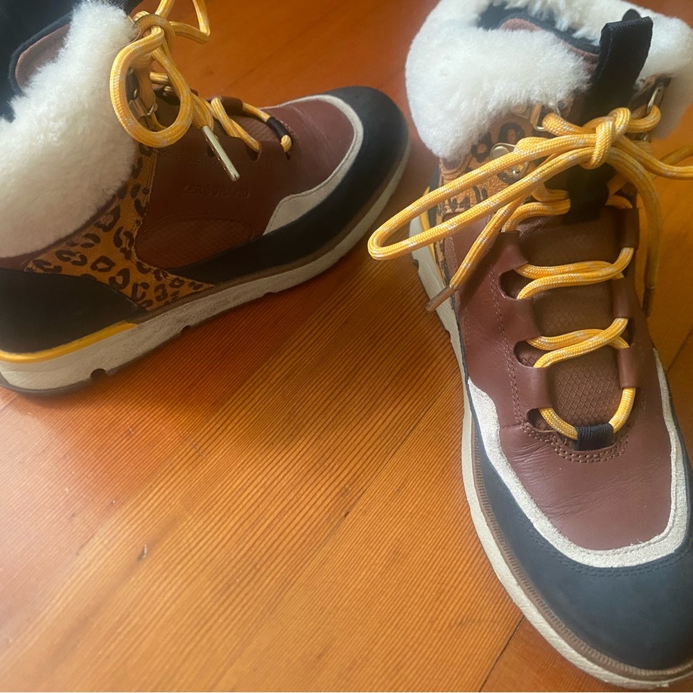 Cole Haan ‘Zero Grand’ Leopard Shearling-Lined Waterproof Hiking Sneakers